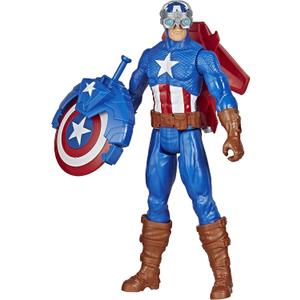 Avengers Marvel Titan Hero Series Blast Gear Captain America, 12-Inch Toy, with Launcher, 2 Accessories and Projectile, Ages 4 and Up , Blue