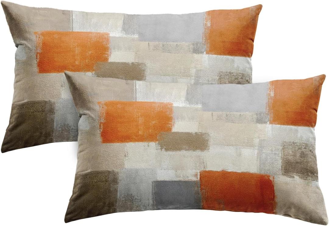 Emvency Set of 2 Orange Beige and Grey Throw Pillow Covers Modern Abstract Painting Decorative Pillow Cases Home Decor Standard Rectangle 12x20 Inches Pillowcases
