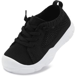 LeIsfIt Toddler Shoes Girls Boys Wide Shoes Kids Lightweight Barefoot Sneakers Slip on Tennis Sneakers Black White Size 9