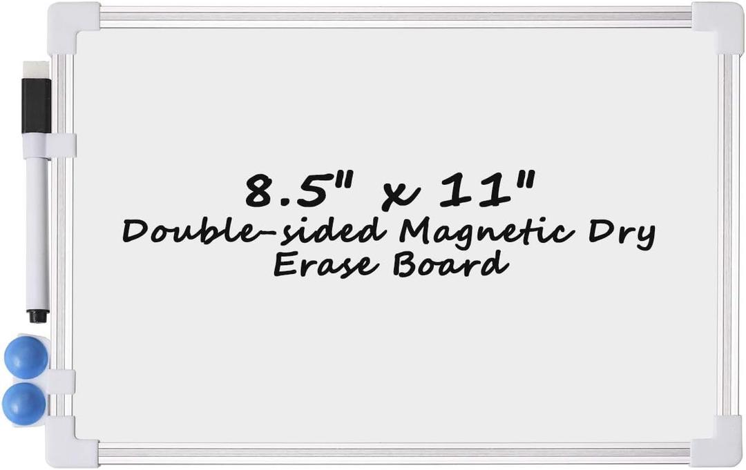 Small Dry Erase Whiteboard 8.5" x 11", Double Sided Aluminum Frame Magnetic White Board, Handheld Whiteboard with Marker and Magnets, Mini White Board for School, Home, Office