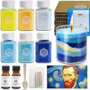 The Starry Night DIY Pearled Candle Sand Set - 11 Oz Sand Wax Beads (6 Colors), 2x10ml Scented Essential Oils, 4 Reusable Wicks, Glass Cup & Spoon, Home Decor & Handmade Gift & Craft Enthusiasts