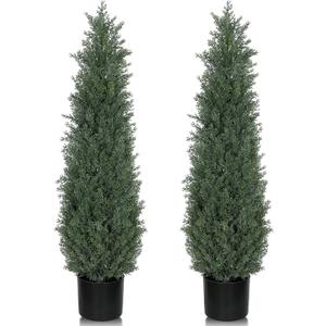 3FT Artificial Topiary Cedar Trees, 2-Pack Realistic Pre-Potted UV Resistant Faux Cypress Plants for Home Porch, Garden, and Entryway Decor