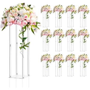 Geetery 12 Pieces Tall Acrylic Vase Wedding Centerpieces Clear Flower Stand Column Geometric Floral Vase Elegant Display Holder for Birthday Party Wedding Table Decorations (20 Inch)