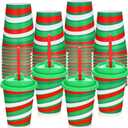50 Set Christmas Plastic Cups with Lids and Straws 12oz Red & Green Xmas Party Holiday Cups for Cold Beverages Juice Coffee Drinks Supplies