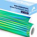 3 x GIRAFVINYL Green Holographic Vinyl, Glossy Green Holograophic Permanent Vinyl Self-Adhesive for Crafts Decal Signs Stickers,12" x 6 ft