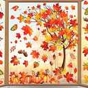 Whaline 9 Sheets Fall Maple Leaves Window Clings Thanksgiving Watercolor Maple Tree Orange-Brown Leaves Pumpkins Decals Double-Sided Glass Window Stickers for Autumn Harvest Home School Party Supplies 2 Pack