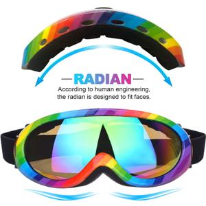 Kids Ski Goggles, Snowboard Goggles for Adult Youth Teens Boys & Girls, Winter Snow Sports Goggles, Rainbow Frame + Colorful Lens