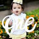 Happy Birthday One Wooden Sign Cutout Letter for 1st Birthday Party Decorations One Photo Prop Door Hanging Wall Decor Display Baby Chair Table Photo Booth Props (White)