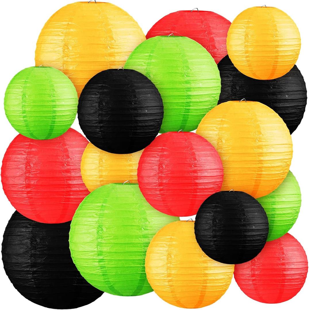 Baquler 24 Pcs Juneteenth Decorations Juneteenth Paper Lantern Decor Black Red Green Yellow Assorted Round Hanging Lanterns for Africa American Independence Celebrate Freedom Party Supplies