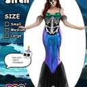 Women's Midnight Siren Costume  Skeleton Mermaid Halloween Dress with Iridescent Tail & Headband (L)