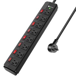 8 Outlet Heavy Duty Power Strip with 8 Individual Switches,Moutable Metal Power Strip Surge Protector 1200 Joules,6FT 14AWG Extension Cord,15A 1800W 125V 60Hz
