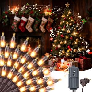 Enhon 150 Bulbs 36 Ft Christmas Tree Lights with Music, Christmas String Lights with 7 Function Modes, Brown Wire Xmas Tree Light for Indoor and Outdoor Party Patio Trees Decorations(Warm White)