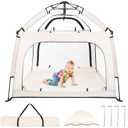 Bend River Portable Baby Playpen with Canopy, Infant Play Yard, Beach Tent, Mosquito Net for Indoor and Outdoor (Beige)