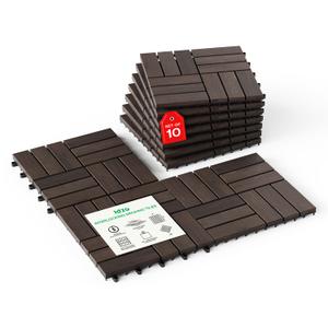 Idzo Interlocking Deck Tiles 9.6 SQFT - 10PCS Waterproof Acacia Wood Patio Tiles, Flooring Tiles for Indoor and Outdoor - Decking Checker Pattern, 11.81 x 11.81 x 0.91 Inches, Dark Brown