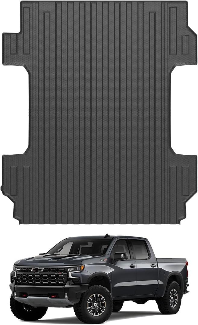 Ecarzo Truck Bed Mat Custom Fit for 2026 2025-2019 Chevrolet Silverado/GMC Sierra 2500 3500 HD Accessories 6.8FT Bed Liner Pick Up Cargo Mat, All Weather Protection TPE Heavy Duty Trunk Bed Mat