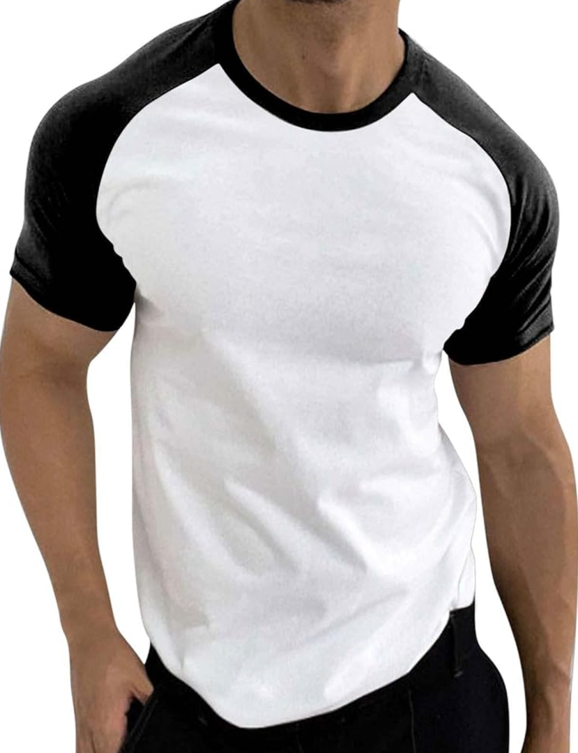 Pimatee Men's Contrast Sleeve Crewneck T-Shirt, Fashion Fitnees Leisure Sports Shirt Tees Tops 60% Cotton 40% Polyester, Pack Of 12, Size XL