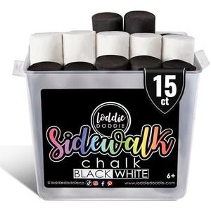 Loddie Doddie 13 ct Bucket of Black & White Jumbo Sidewalk Chalk - Non-Toxic Sticks - Reusable Bucket for Fun & Creativity with Easy Cleanup - Chalk Sidewalk