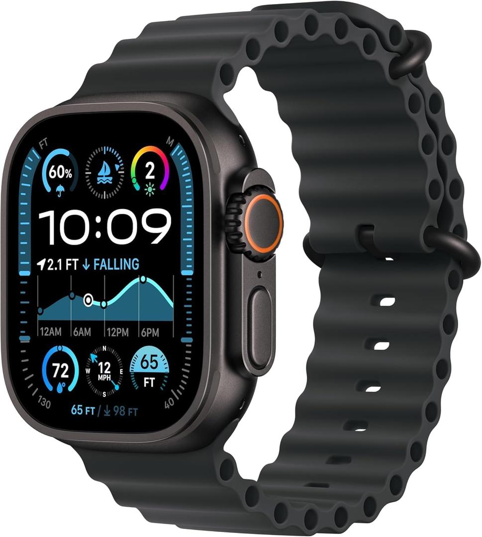 Apple Watch Ultra 2 (GPS + Cellular, 49MM) - Black Titanium Case with Black Ocean Band (One size - fits 130-200mm wrists)
