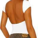 ForeFair Women Sexy Backless Short Sleeve Slim Fit Crewneck Summer Casual Y2K Crop Tee (Medium, White)