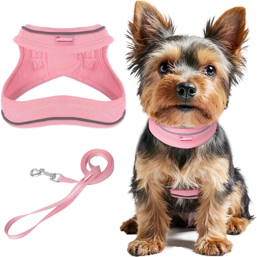 Dog Harness and Leash Set,Step in Small Sized Dog Harness,Soft Mesh,No-Chock,Reflective Adjustable,Secure with Hook & Loop Fastener,Puppy Vest for Dogs(Baby Pink,M)