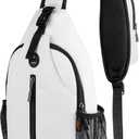 WATERFLY Crossbody Sling Backpack Sling Bag Travel Hiking Chest Bag Daypack (White-black)
