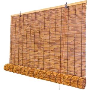 Roman Shades for Windows Bamboo Roller Shades for Patio Porch  Light Filtering Sunshade Retro Natural Reed Blinds for Outdoor Windows, 45" W x 64" H (Coffee)
