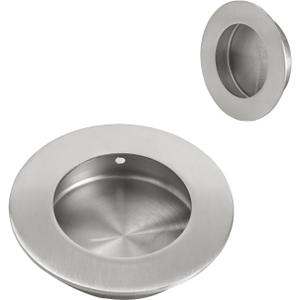 HOMOTEK 2 Pack Round Sliding Closet Door Handles Diameter 2-1/2 in(65mm) Brushed Stainless Steel Flush Pocket Pulls Recessed Bypass Door Handles, Stainless Steel Barn Door Finger Pull Set