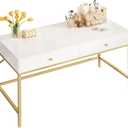 SUPERJARE Vanity Desk with Drawers, 47 inch Computer Desk, Modern Simple Home Office Desks, Makeup Dressing Table for Bedroom - White and Gold