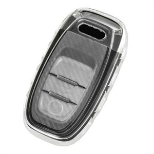 Smart Key Fob Case Carbon Fiber Texture TPU White Cover Compatible with Audi A4 A5 A6 A7 A8 W12 Q5 Hybrid R8 RS5 RS7 S4 S5 S6 S7 S8 SQ5 3 4 Button Keyless Entry Remote Control Accessories