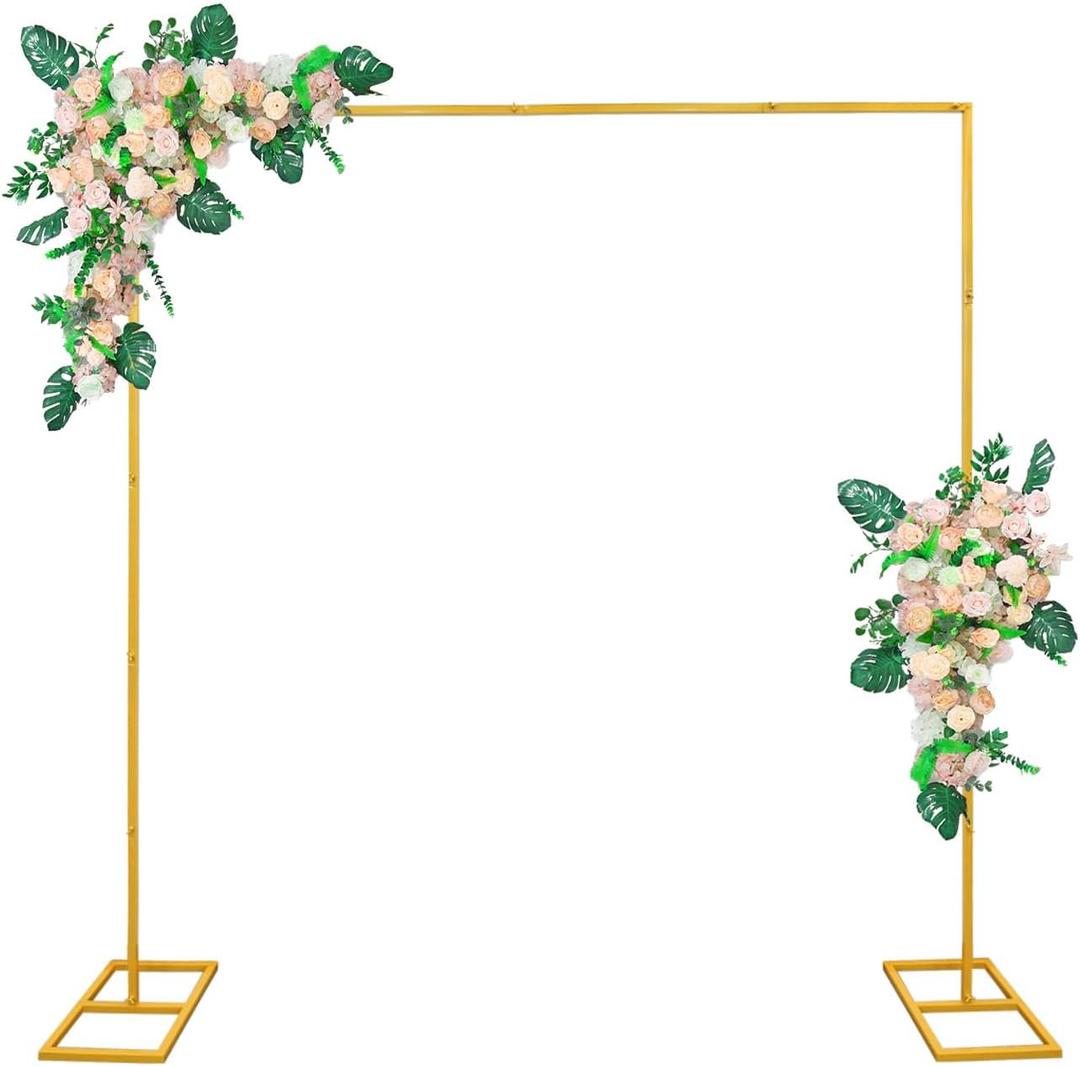 9.9FT Gold Metal Wedding Arches for Ceremony Square Balloon Arch Stand Rectangular Backdrop Stand for Anniversary Birthday Party Bridal Shower Home Indoor Outdoor Decoration, 9.9x9.9ft