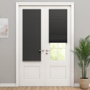 LazBlinds Cordless Cellular Shades for French Doors, No Drill French Door Blinds for Privacy, Blackout Light Blocking Honeycomb Shades for Sliding Doors Front Door Patio, 1 Pack, 25" W x 70" H, Black