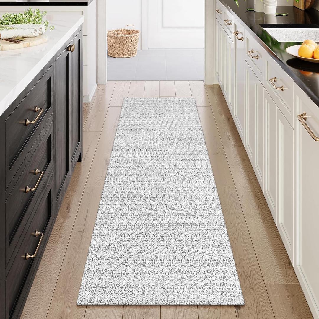 Collive Hallway Runner Rug 2x6 Kitchen Runner Rugs Non Slip Rubber Backed Gray Cotton Carpet Washable Farmhouse Rug Runners for Hallways Boho Floor Runners for Bedroom Entryway Laundry