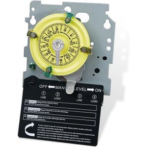 T104M Mechanical Time Switch 208-277 VAC 5HP 40A DPST Manual Override Heavy Duty Electromechanical Outdoor/Indoor Timer 24 Hours Up to 12 ON/Off 1-12 Cycles Per Day for Pool Pump Water Heater Lighting