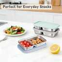 3 Pack Stainless Steel Snack Containers with Silicone Lids, 2-Compartment Snack Containers for Lunch, Office, Travel & CampingAqua, Blue, Grey