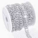6 Yards 3 Rows Crystal Rhinestone Chain, Silver Crystal Rhinestone Close Chain for Jewelry Making, Sewing Rhinestone Trim for Crafts, Wedding Cake, Bouquet, Clothes, DIY Crocs, Cups (01-White Rhinestone with Silver Base)