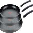 T-Fal Ultimate Hard Anodized Nonstick Fry Pan Set 3 Piece: 8, 10.25, & 12 Inch, Oven Broiler Safe 400F, Kitchen Cookware Set, Pots and Pans Set Non Stick, Frying Pans, Skillets, Dishwasher Safe, Onyx