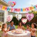 KIPETTO Happy Mother's Day Balloons 20Pcs 18inch Aluminum Foil Balloons Heart Balloons for Mother's Day Birthday Party Decorations
