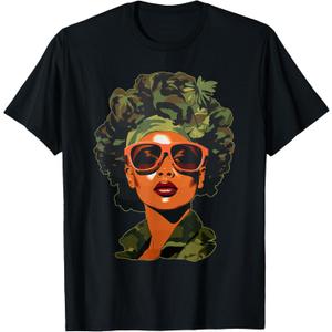 Strong Black Woman, African American, Camouflage, Black Girl T-Shirt 2XL