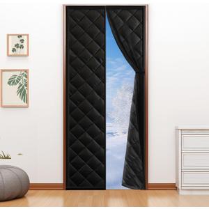 Magnetic Thermal Insulated Door Curtain for 32"x 80" Doors, Heavy-Duty Oxford Door Cover for Heat Insulation, Magnetic Closure Draft Block Blanket for Doorway to Keep Warm in Winter Cool in Summer (Black)