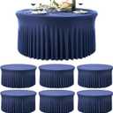 6 Pack Navy Blue Spandex Round Tablecloths for 72inch Table, Wrinkle Free 132inch Stretchy Fitted 6ft Round Table Cloths Covers with Skirt for Wedding Birthday Parties Banquet Events