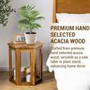 MyGift Hexagon Acacia Wood End Table with Shelf – 20-Inch Tall Small Side Table for Living Room or Bedroom