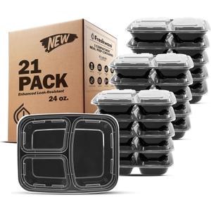Freshware Meal Prep Containers 21 Count (Pack of 1), 3 Compartment with Lids, Food Storage Containers, Bento Box, Stackable, Microwave/Dishwasher/Freezer Safe (24 oz) (3-Compartment, 24 ounce, 21 Pack)