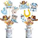 20Pcs Little Cowboy Centerpieces Sticks, Western Table Toppers, Watercolor Baby Boy Shower Centerpiece Decor for A Little Cowboy is on the Way Baby Shower Birthday Wild West Party Supplies