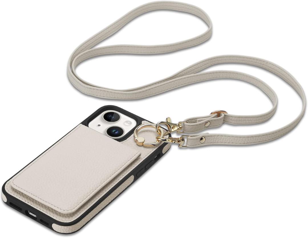 Keallce Case for iPhone 12 Pro/iPhone 12 6.1'', Detachable Crossbody Wallet Case with RFID Blocking Card Slots, 360?Stand Ring, Flip Leather Protective Cover Lanyard for iPhone 12/12 Pro,Beige