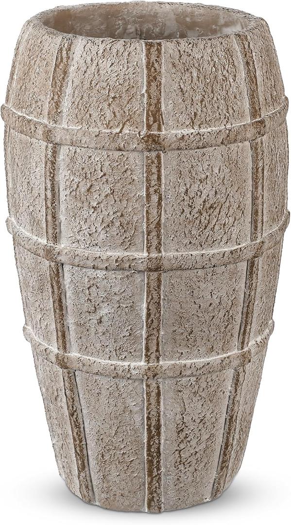 Briful Rustic Terracotta Flower Vase for Home Decor 12" Brown Farmhouse Textured Barrel-Style Ceramic Vase Vintage Handcrafted Gridded Design for Faux & Dried Flowers Living Room Table Centerpiece