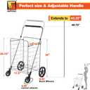 Wellmax Folding Grocery Cart with Wheels Heavy Duty Utility Cart with Upgraded Steel Frame, Extra Large Basket, Adjustable Padded Handle, Swivel Front Wheels, Foldable Design, 90 lb Capacity