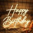Happy Birthday Neon Sign for Wall Decor, Dimmable LED Happy Birthday Light Up Sign, Happy Birthday Sign for All Birthday Party Decoration Backdrop and Any Ages Bday Celebration, Warm White