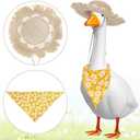Pastoral Style Porch Goose Outfits, Summer Autumn Goose Clothes Dress Set Buckwheat Hat & Bandana Scarf for 23" Lawn Statue Pet Costume for Patio Yard Garden Decoration (Yellow Daisy) (Beige)