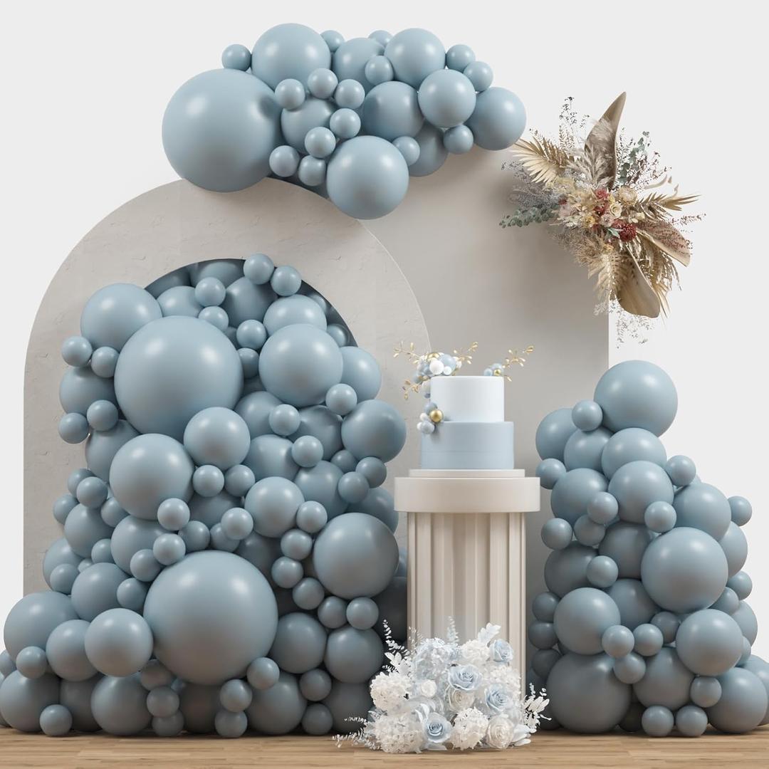 JZCZOEB Dusty Blue Double Stuffed Balloons Different Size 115Pcs 5/10/12/18" Slate Dusty Blue Balloons Garland kit for Birthday Baby Shower Bridal Shower Gender Reveal Bear Neutral Theme Party