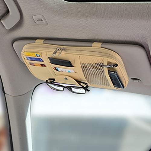 Kartisen Car Sun Visor Organizer, Auto Interior Accessories Pocket Organizer - Car Truck SUV Storage Pouch Holder, with Multi-Pocket Net Zipper (Beige)